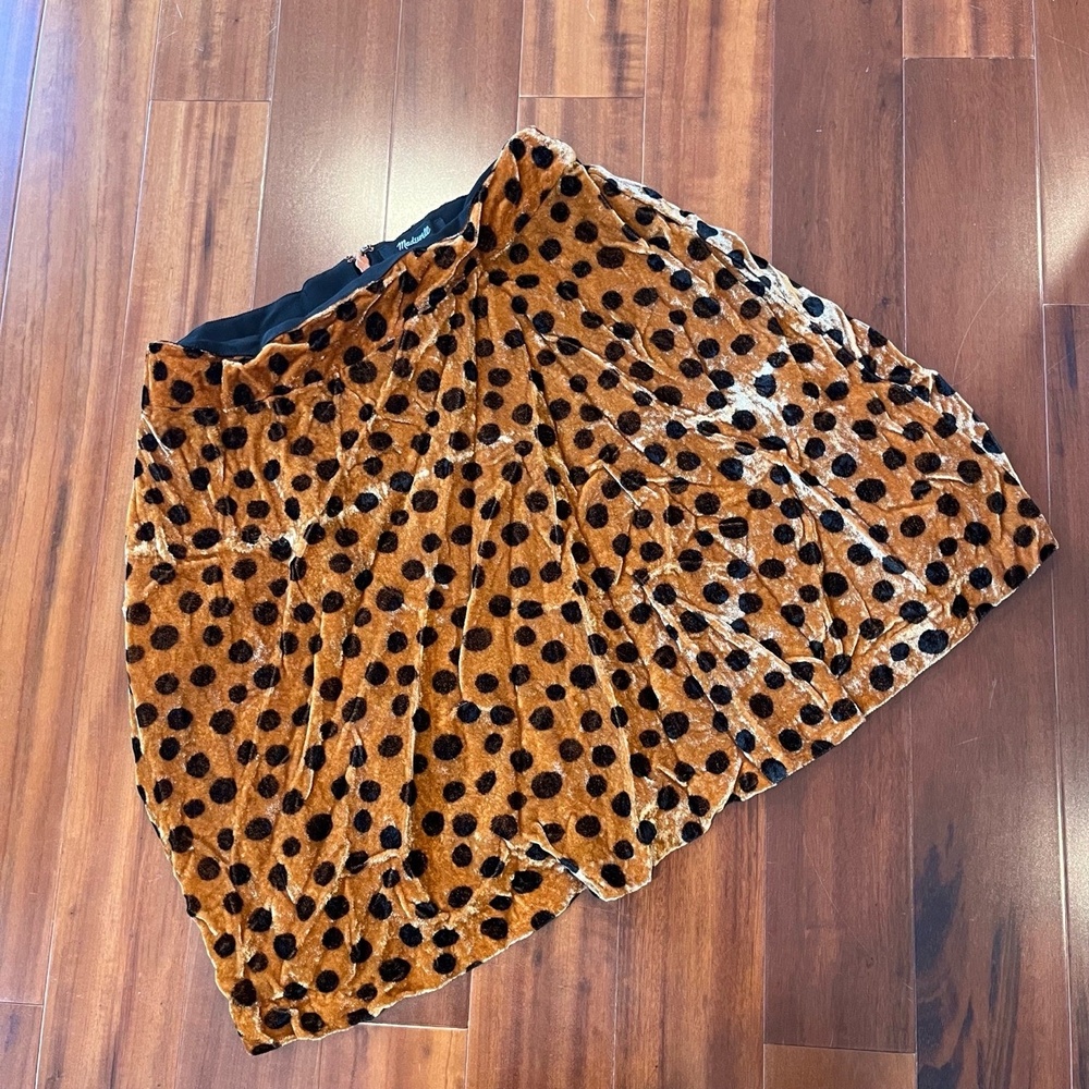 Madewell Brown Velvet Skirt Mini Leopard Polka Dot A-line Short Size‎ 2